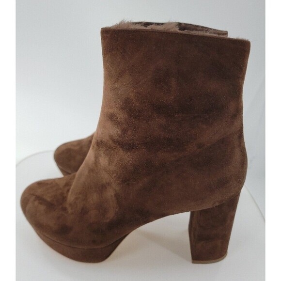 Mansur Gavriel Block Heel Ankle Boots in Brown Suede